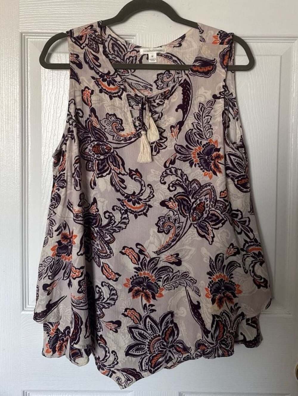 John Paul Richard Floral Paisley Sleeveless Blouse with Tassel Ties